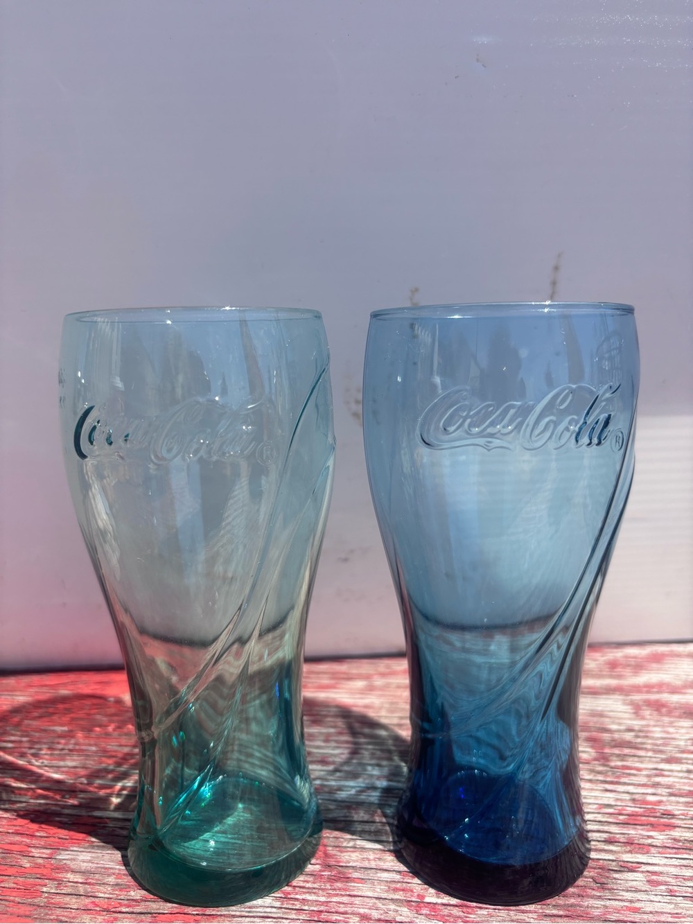 Coca-Cola Swirl Glass Pair - Teal & Blue